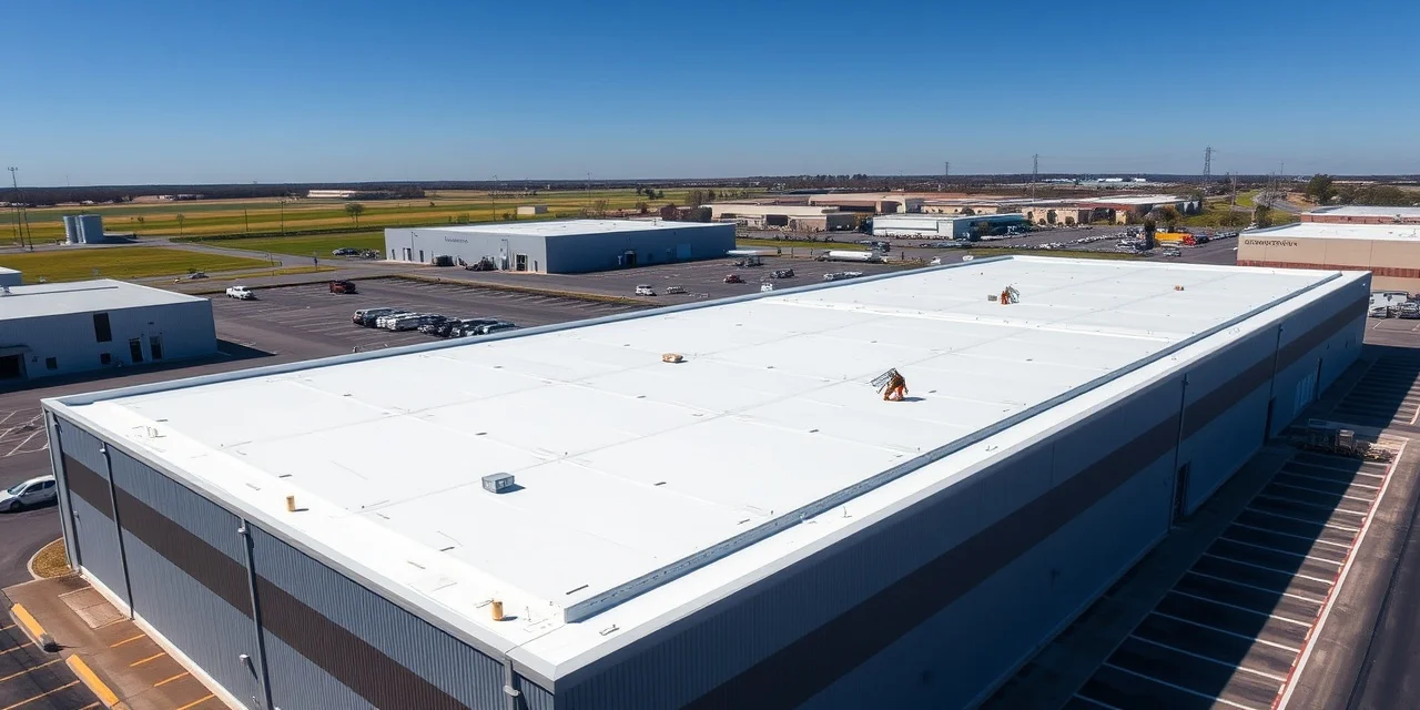 Ohio commercial building flat roof being replaced with TPO membrane system