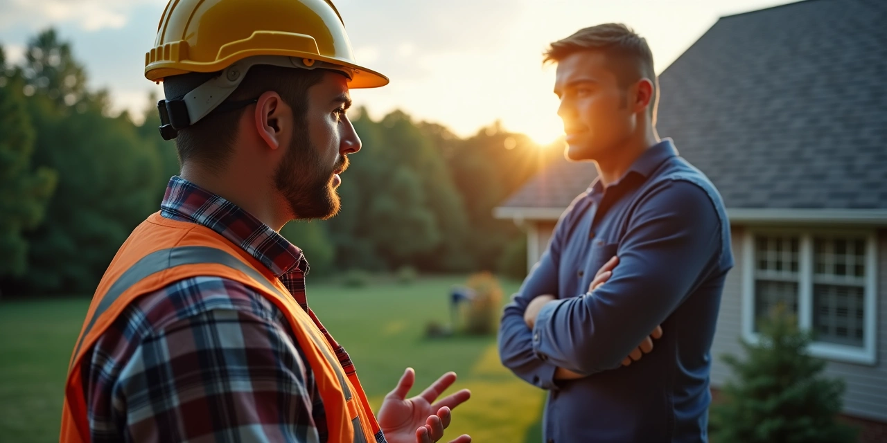 Roofing contractor reviewing a quote with a Fairfield County Ohio homeowner