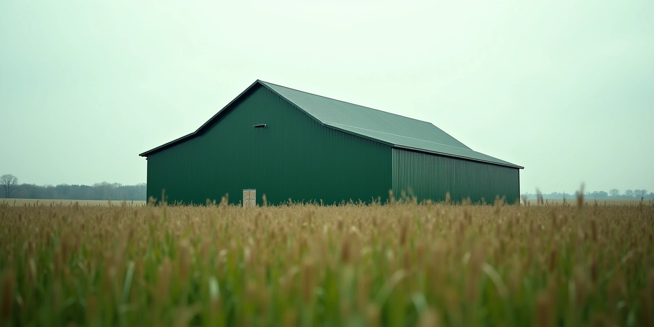 Large pole barn with a metal roof in a rural Ohio field | Fairfield Peak Roofing