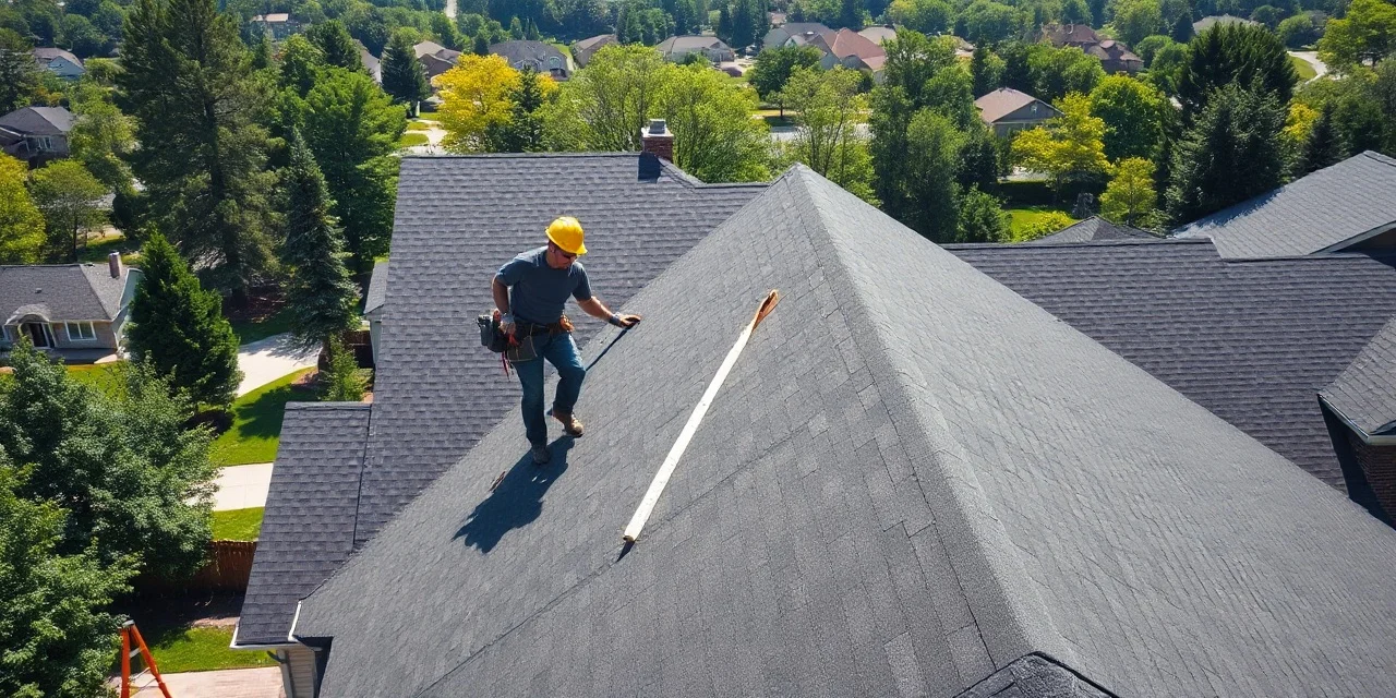 Ohio roofing contractor measuring roof for cost estimate