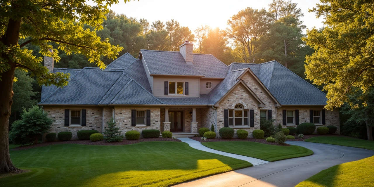 Side by side comparison of asphalt shingles, metal roofing panels and slate tiles on Ohio homes